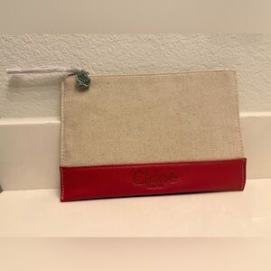 Chloé Parfum Canvas & Red Leather Cosmetic Makeup Pouch Bag 10x7 NEW IN BOX